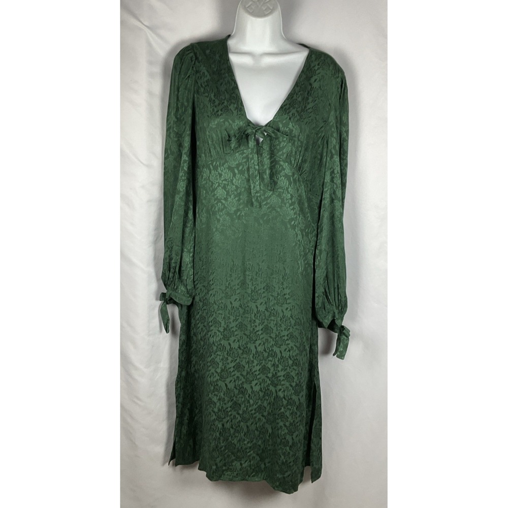 Walter Baker Women's Sz 6 Aura Green Jacquard Long Sleeve Side Slits Midi Dress